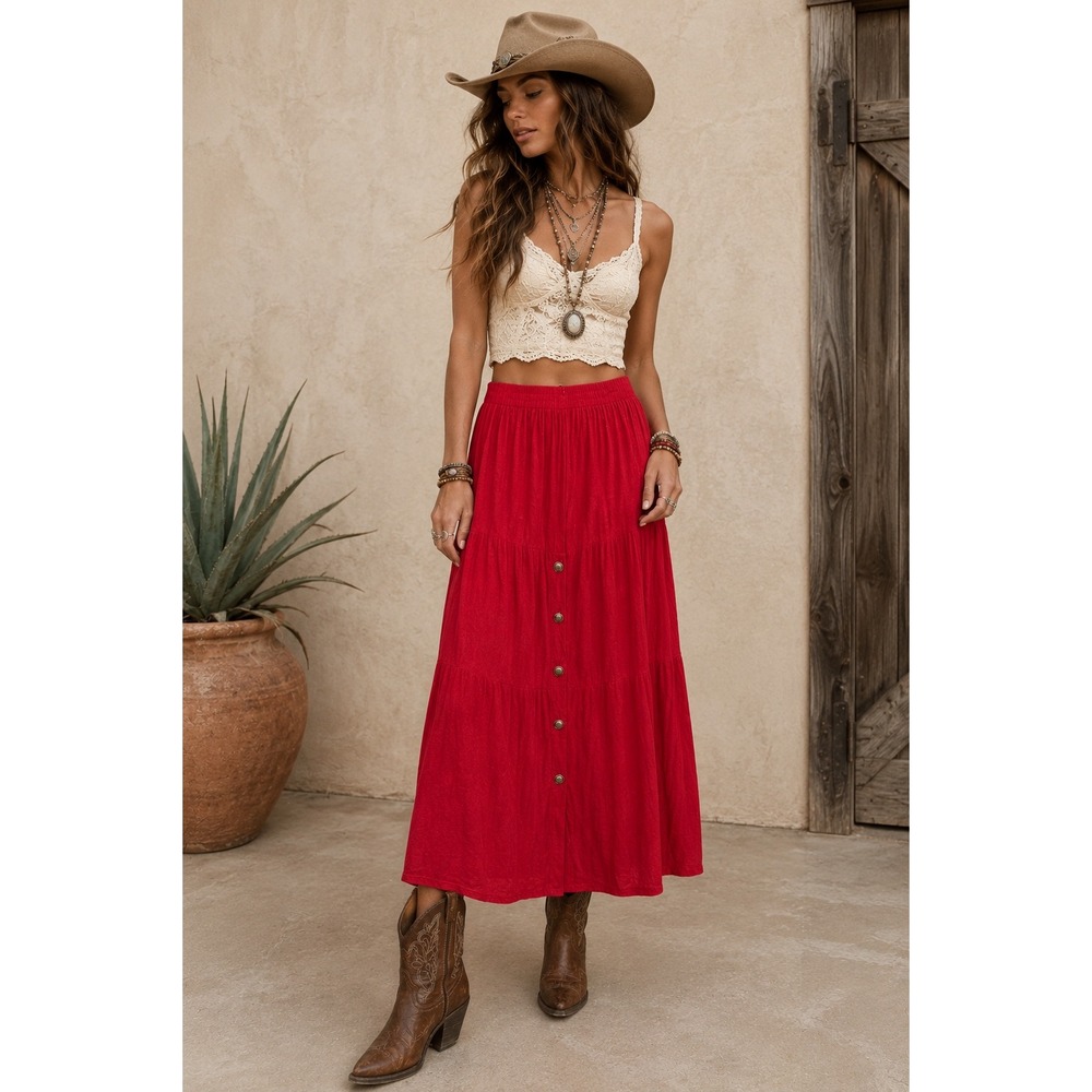 Vtg 90s Y2k Maxi Skirt Women L Tier Boho Cowgirl Chic Flowy Cottagecore Festival - Picture 11 of 11